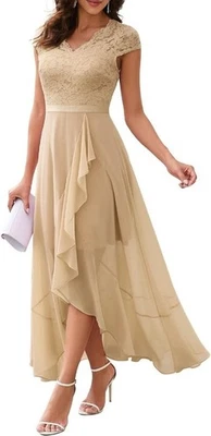 Abendkleider elegant für Hochzeit Spitzenkleid Chiffon Hi-Lo Kleid Partykleid - Bild 1 von 4