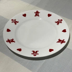 Corelle LEBKUCHEN MÄNNER & HERZEN Essteller 10,75" Weihnachten rot weiß USA Rarität - Bild 1 von 6
