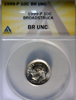 1999 ANACS ERROR HUGE Broad Struck Roosevelt Dime GEM BU Coin Bd Strike .05 SIZE - Image 1 of 4