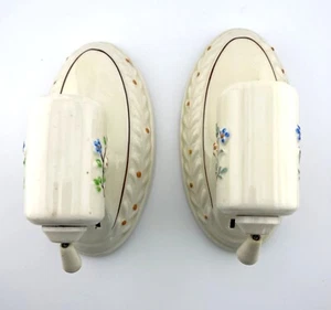 Vintage Wall Sconce Pair Porcelain Ceramic Floral Oval Backplate Original Wiring - Picture 1 of 11