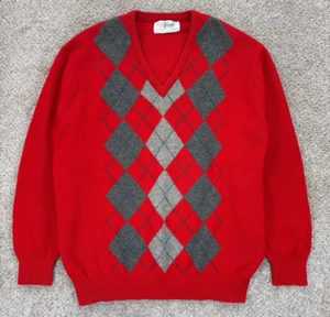 Vintage Pringle Argyle Sweater Mens L Red Pure Lambswool Made in Scotland 46/117 - Picture 1 of 14
