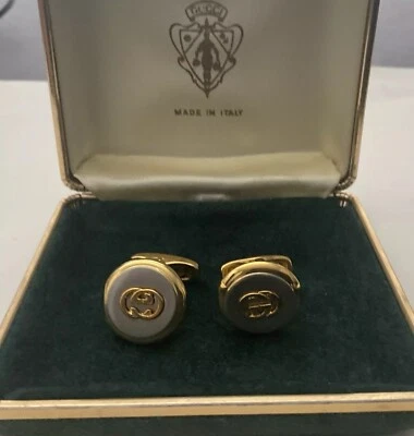 GUCCI запонки блокировки G эмблема GG логотип золото x черный x серебро Италии винтажный - Изображение 1 из 4