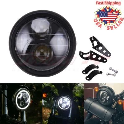 Black 6.5" Motorcycle LED Headlight Head Lamp For Harley Bobbers Cafe racer Dyna - Image 1 of 4