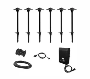 Hampton Bay Black LV LED Landscape Path Light Kit 6 Pack With Transformer NEW - Picture 1 of 11