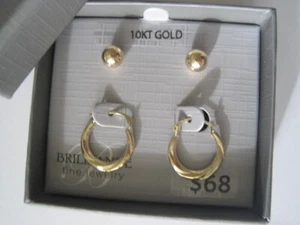 BRILLIANCE FINE JEWELRY Pierced Earrings 10kt Gold Ball Posts Small Hoops - Picture 1 of 4