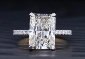 14K Gold Radiant 4.30Ct Lab Grown Diamond W/Accents Women Birthday Ring - Picture 1 of 16