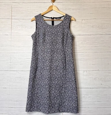 Lands End 连衣裙女式 10 码蓝色和白色花卉纹理运动弹力 — 第 1/4 张图片