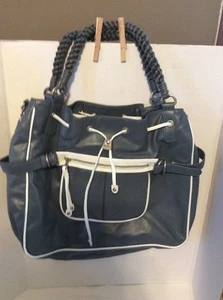 Bolso de cuero Joy Gryson Big Shoulder Bucket HOBO con asas de cuerda, gris y blanco - Imagen 1 de 8