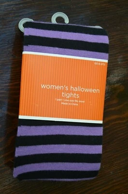 Med purple & black striped womens girls Halloween tights one size petite to 5'6" - Image 1 of 2
