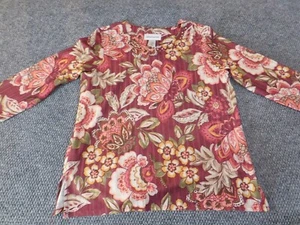 Alfred Dunner top Small red floral graphic blouse womens casual classic stretch - Picture 1 of 11
