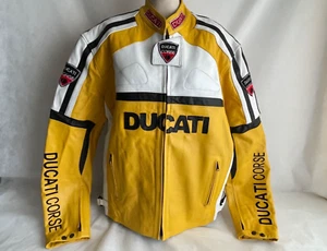 Men's Ducati Corse Yellow Classic Leather Motorcycle Jacket 3XL - Picture 1 of 23