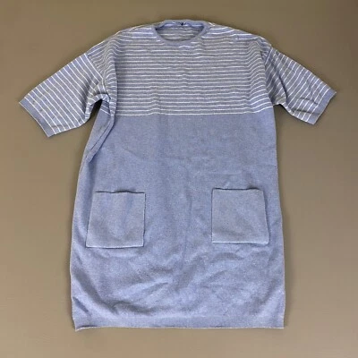 Vestido tejido vintage Joan Vass EE. UU. azul talla 1 (8-10) algodón a rayas con bolsillos Foto 1 de 4