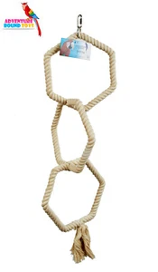 HEXAGONAL TRIPLE COTTON ROPE BIRD PARROT TOY SWING PERCH CAGE TOY GREY AMAZON - Picture 1 of 5