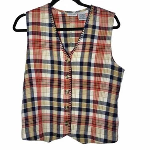 Vintage Cabin Creek Women's Plaid Button-Down Red and Blue Vest Size Medium Vtg - Picture 1 of 8
