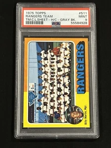 1975 TOPPS #511 TEXAS RANGERS TEAM CHECKLIST HAND CUT GRAY BACK PSA 9 MINT POP 5 - Picture 1 of 2