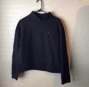 New Tommy Hilfiger Sweatshirt Women’s Small Black Cropped Casual MockNeck Preppy - Picture 1 of 10