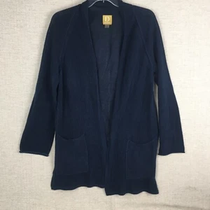 D Damast Open Front Strickjacke Pullover M mittelblau Baumwolle lang - Bild 1 von 7