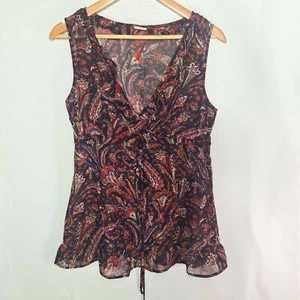 ESPRIT Size 12 Blue & Red Paisley Print Ruffled Neck Sleeveless Top - Picture 1 of 8