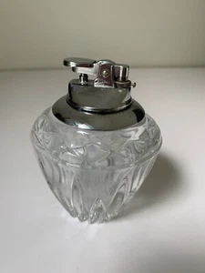 Vintage Cut Glass Crystal Table Top Cigar Cigarette Lighter Chrome Head Japan - Picture 1 of 8
