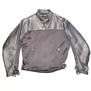 Power Trip Padded Motorcycle Jacket Mens Sz L Black Leather/ Mesh Full Zip Biker - Picture 1 of 15