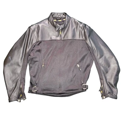 Power Trip Padded Motorcycle Jacket Mens Sz L Black Leather/ Mesh Full Zip Biker - Image 1 of 4