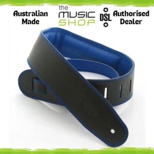 Australian Made DSL 2.5" GEG Padded Leather Guitar Strap, Black/Blue- GEG25-15-8 - Picture 1 of 1