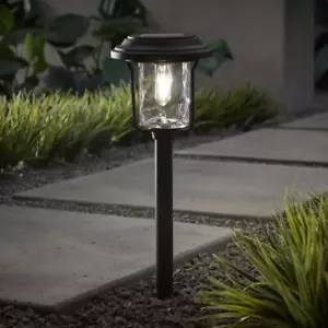 Hampton Bay LED Solar Path Light Black Outdoor Waterproof Glass Lens 14 Lumen - Picture 1 of 12