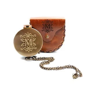 Compass Engraved Leather Case Personalised Compass Christening Gift Antique - Picture 1 of 14