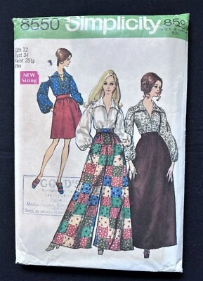 Simplicity 8550 Misses Skirts, Pants, Blouse Vintage 1969 Pattern size 12 Uncut - Image 1 of 2