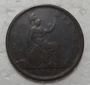 1863 GREAT BRITAIN BRONZE ONE PENNY COIN - Picture 1 of 2