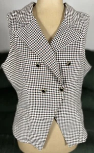Maggie Lawrence Vest Women's Large Brown Houndstooth Plaid Classic 80s 90s - Picture 1 of 9
