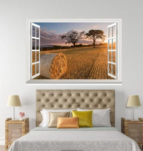 3D Heuhaufen Sonnenuntergang 155 Open Windows WallPaper Wandbilder Wanddruck AJ Jenny - Bild 1 von 2