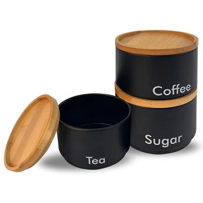 VIVO 3pc Round Metal Tea Coffee Sugar Storage Set Airtight Kitchen Canister Jars Pots