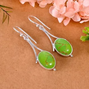 Copper Green Turquoise 925 Sterling Silver Earring, Gemstone Earring, For Women - Picture 1 of 4