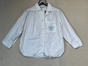 Vtg Christian Dior Lingerie white Floral embroidered Button Up Made In USA Large - Picture 1 of 17