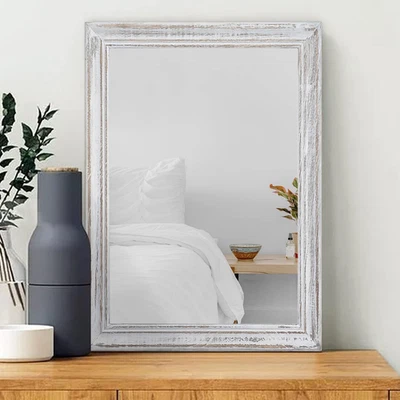 Wall Mirror with Rustic Wood Frame Rectangle Hanging Mirrors for Wall Large Deco - Image 1 of 4