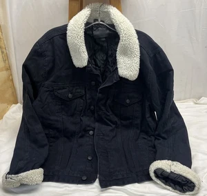 ASOS Jeansjacke Herren großer Sherpa Kragen dunkelblau Denim Knopfleiste - Bild 1 von 10