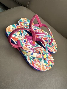 Roxy Toddler Size 9 Girls Rainbow Colorful Pink Green Blue Flip Flop Strap Shoes - Picture 1 of 6