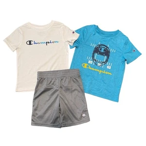 Champion Blue & Gray 3-Piece Athletic Set T-Shirts & Shorts Bundle NWT Size 5 - Picture 1 of 5