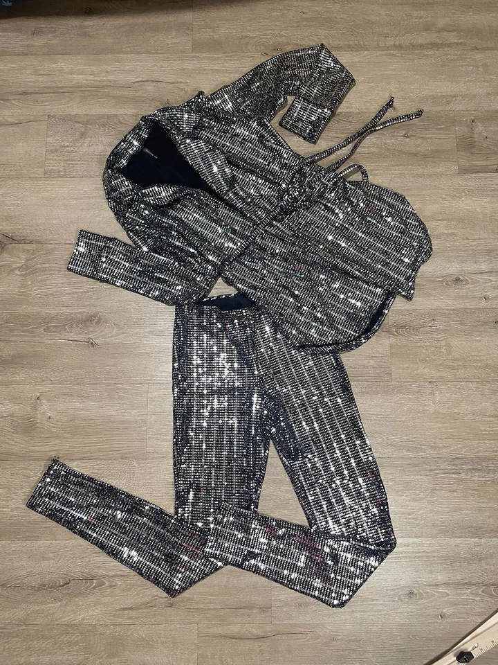 Conjunto de 2 Calças Blazer Femininas Sexy Goodtime EUA Tamanho P Lantejoulas Festa Discoteca - Imagem 1 de 4