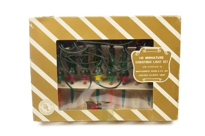 VINTAGE MONTGOMERY WARD 10 MINIATURE CHRISTMAS LIGHT SET VERY RARE - Image 1 of 4