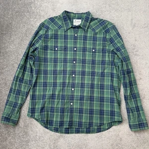 Lucky Brand Shirt Mens Extra Large Green Blue Plaid Pearl Snap Western Stretch - Picture 1 of 8