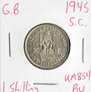 Moneda Gran Bretaña 1 chelín 1945 KM854, plata, Jorge VI, escudo escocés - Imagen 1 de 3