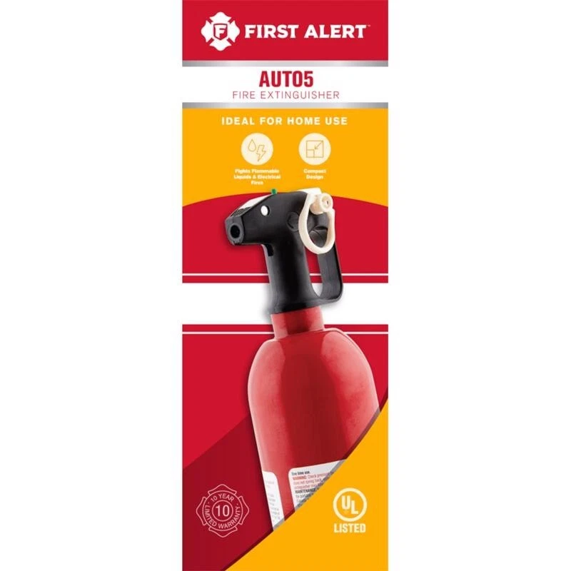 First Alert Auto5 2 lb Fire Extinguisher Compact Design Pull Pin & Lever US Dot