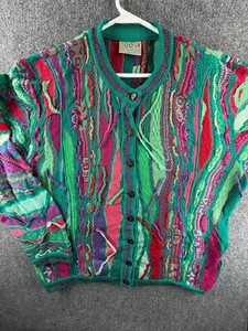 Coogi Australia Knit 3D Cardigan Sweater Women Colorful Pink Green Large Cotton - Picture 1 of 21