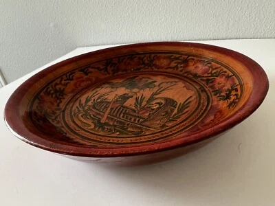 Cuenco de madera vintage arte asiático pintado a mano Foto 1 de 4