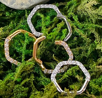 1pc CZ Gem Hexagon Hinged Segment Ring 16g Septum Clicker Helix Orbital Daith - Image 1 of 3