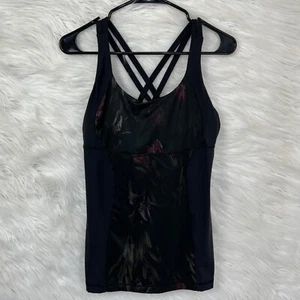 Lululemon Black Violet Tulip Print Cross View Measurements - Picture 1 of 5