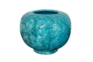 Jarrón de cerámica floral azul turquesa vintage centro de mesa cuenco caché 9" - Imagen 1 de 12