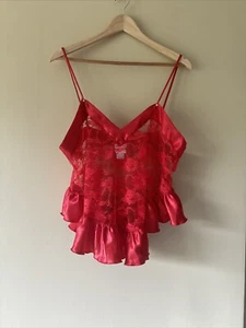 Sexy Red Vintage ADONNA Silky Lace Tank Flare Cami LACE Size L - Picture 1 of 8